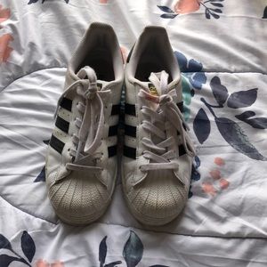 Adidas white and black running shoes